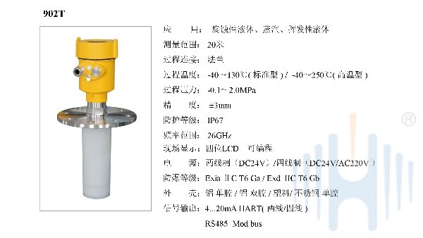 26GHz高頻雷達(dá)液位計(jì)HBRD-902T選型說明書